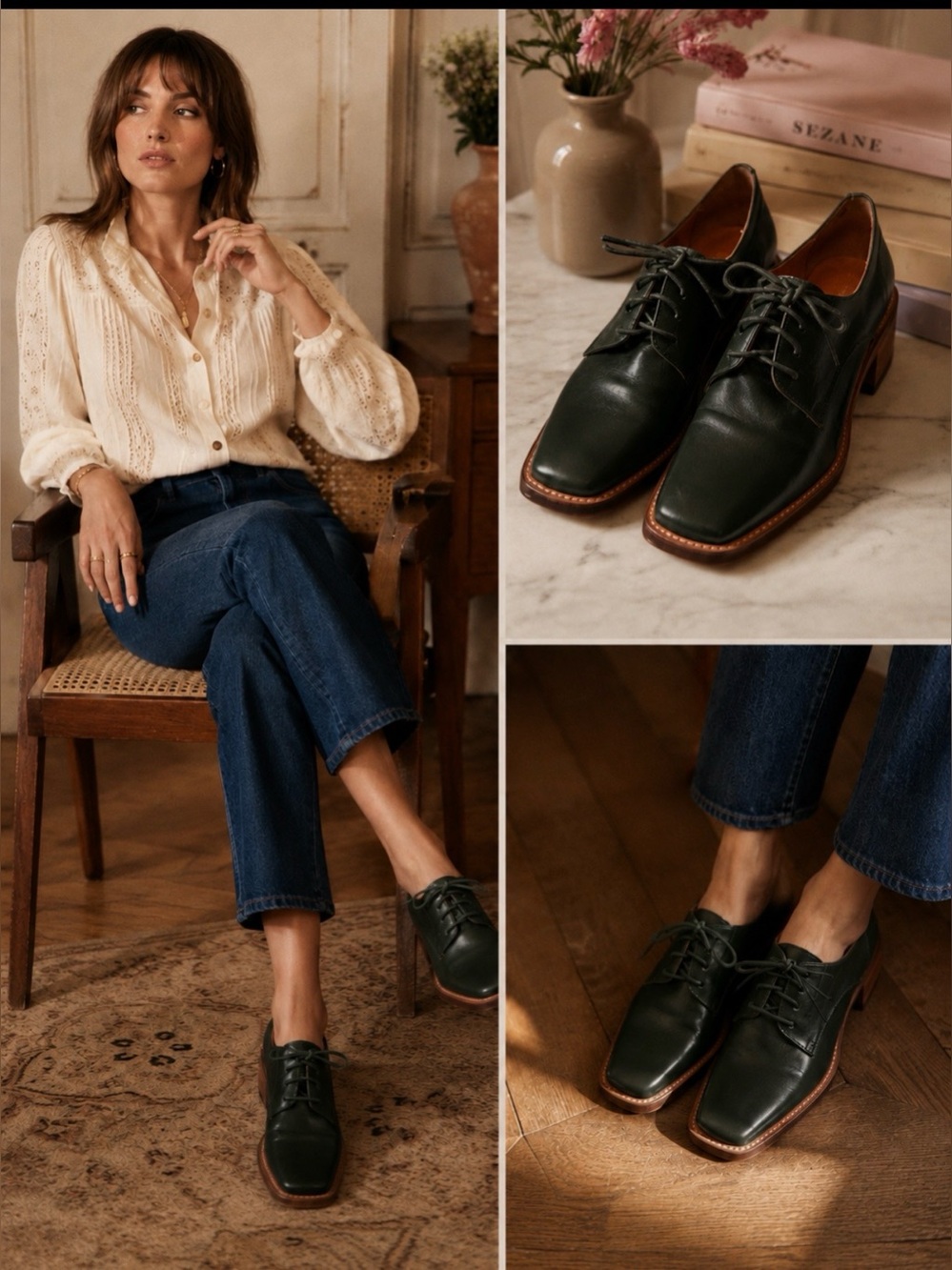 L’intervalle Classic Leather Lace-Up Oxfords in Deep Green size 39